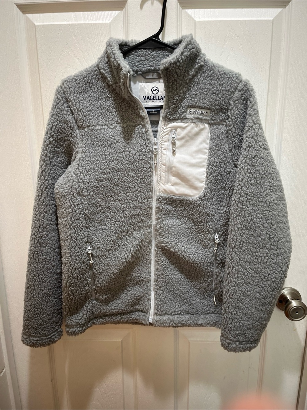 Magellan Outdoors Gray Sherpa Fleece Jacket with White Chest Pocket Boys L